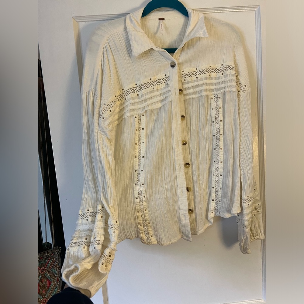 Free People button up shirt, size large color cream
